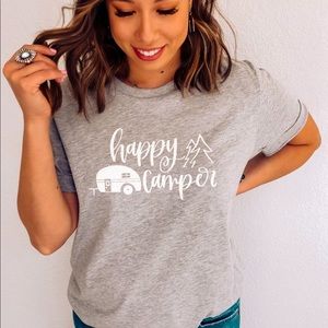 Happy Camper Shirt | Crew Neck  | Gift For Nature Lover | Light Grey NWT